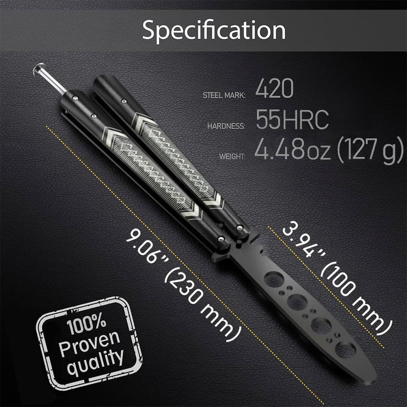 GOOD WORKER Butterfly Trainer - Practice Balisong Butterfly Knives NOT Real NOT Sharp Blade - Cool Design - Black Dull Trick Butterfly - Butter Fly Training - Fathers Day Dad Gift K14B - Image 2